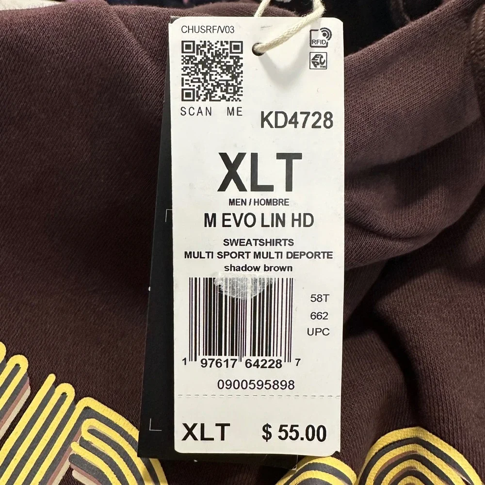 Adidas Men's XLT Hoodie Shadow Brown Graphic Logo M EVO LIN HD Pullover